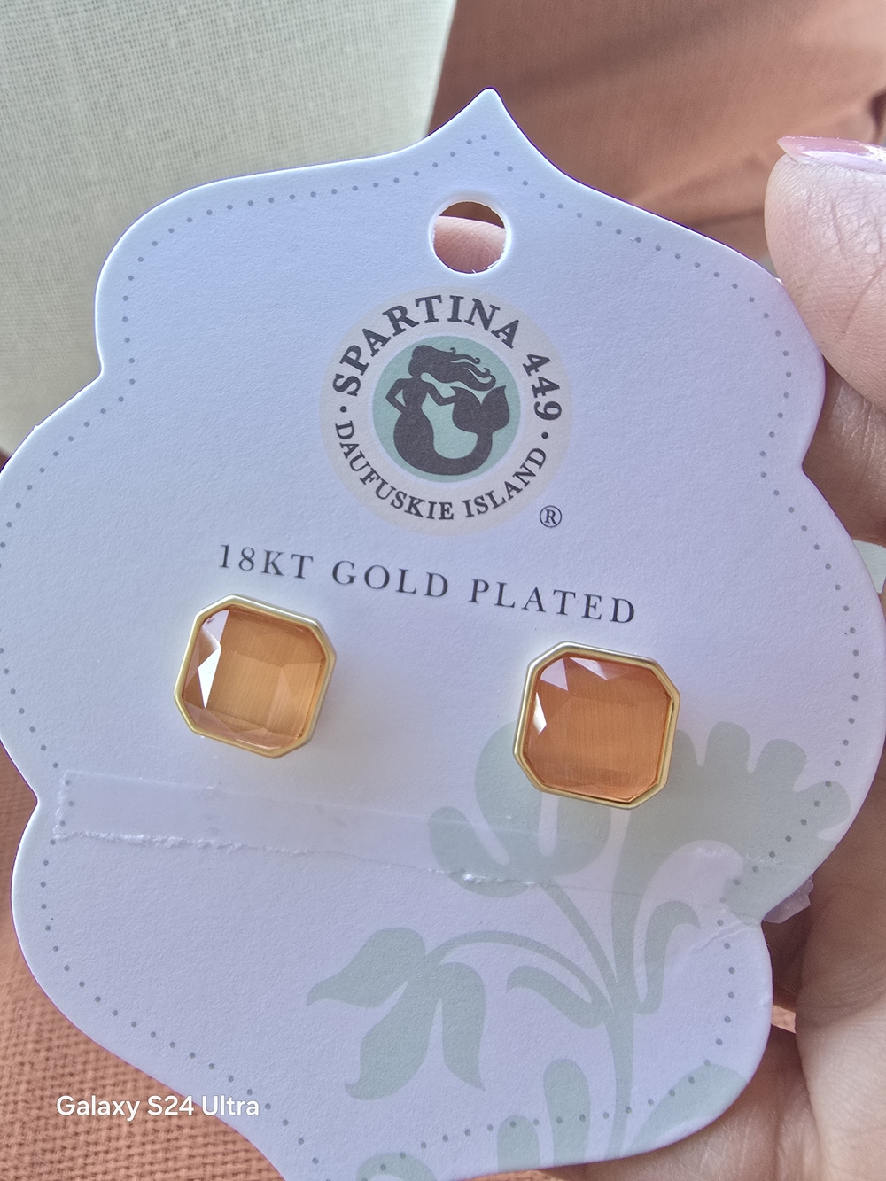 NWT Spartina 449 Chateau 18K Gold-Plated Faceted Stud Optic Sunstone Earrings